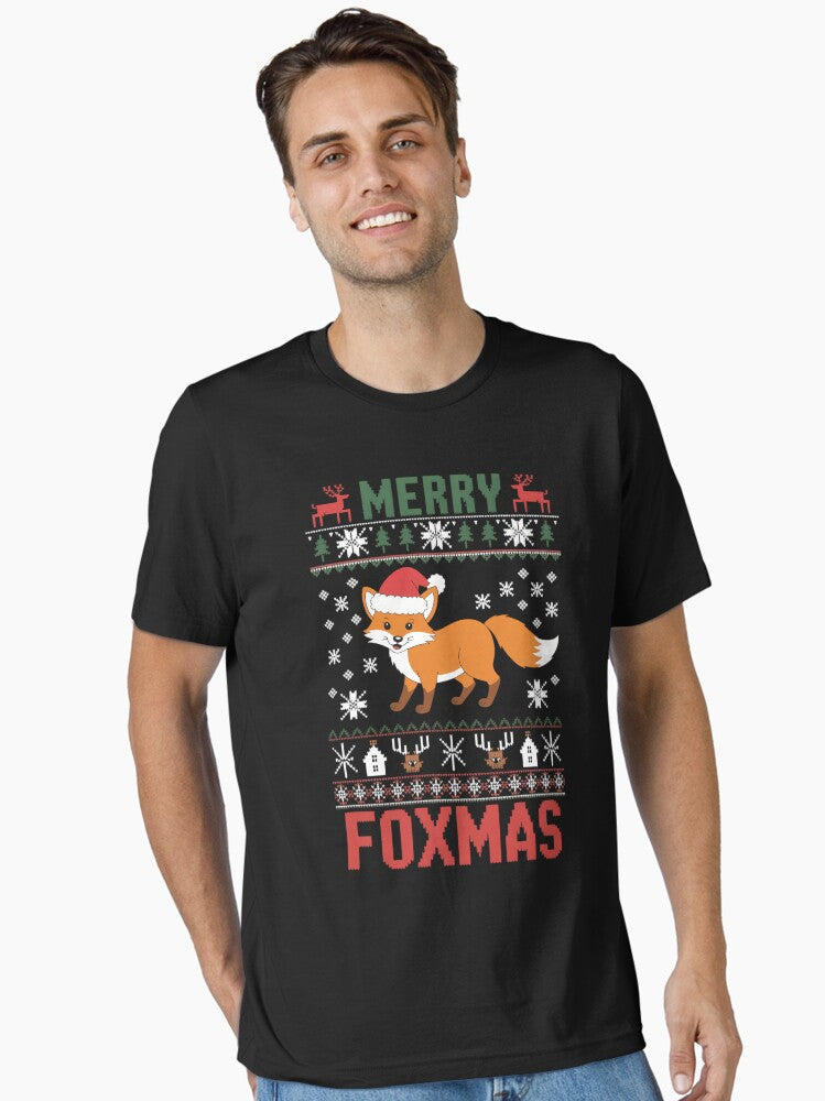 Merry Foxtmas Ugly Christmas Sweater Fox Santa Hat Essential T-Shirt