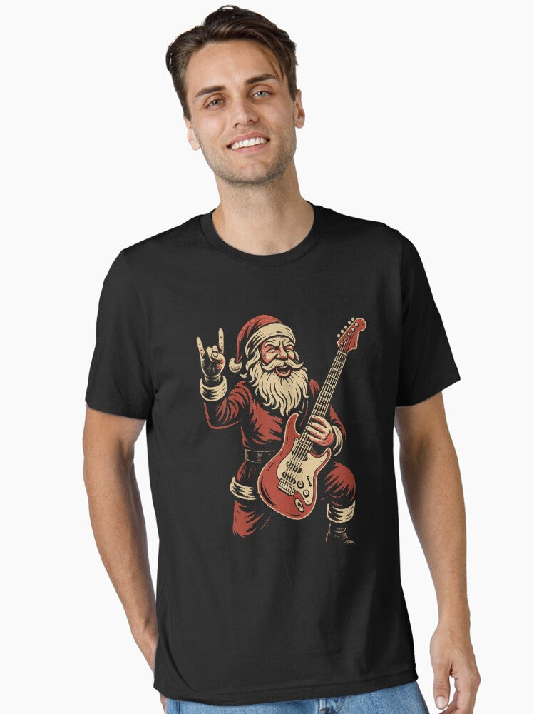 Rockin’ Santa Claus Playing Electric Guitar – Funny Cool Christmas Music Lover & Guitarist Holiday Design Essential T-Shirt
