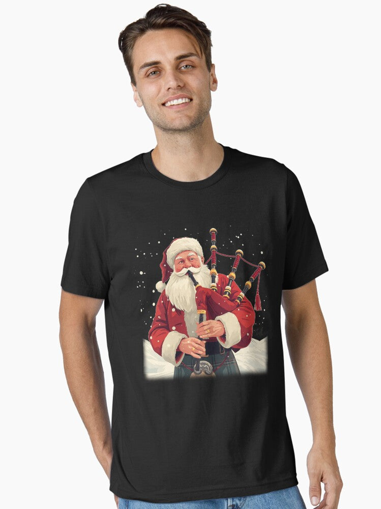 Scottish Santa Playing Bagpipes Christmas | Fun Kilt Xmas Gift | Festive Highland Santa Design Essential T-Shirt