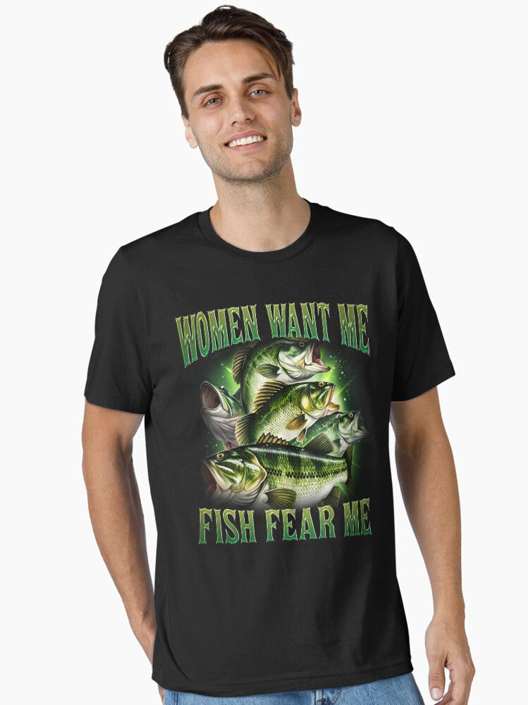 Women Want Me Fish Fear Me Vintage T Shirt Retro Bass Fisher Shirt Meme T Shirt Weird T Shirt Fisher Tee Bass Lovers...