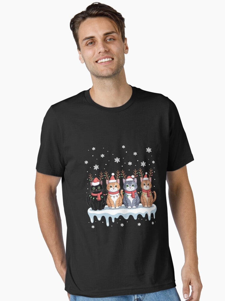 Cat Christmas Light Reindeer Santa Christmas Cat Lover Essential T-Shirt