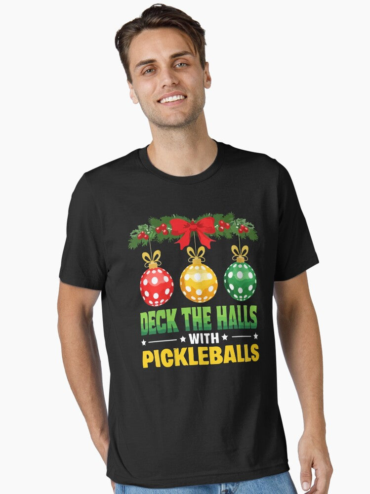 Deck the Halls with Pickleballs Christmas Funny Holiday Essential T-Shirt