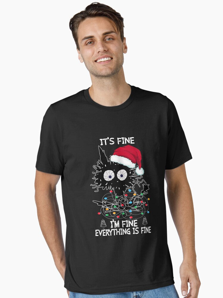 black cat christmas matching it's fine i'm fine everything is fine cats christmas Essential T-Shirt