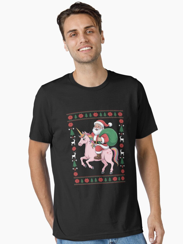 Ugly Xmas Sweater Santa Riding Unicorn Christmas Essential T-Shirt