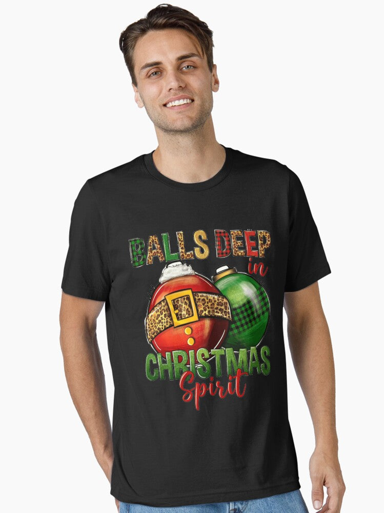 Balls Deep In Christmas Spirit Red Ornament Santa Belt Leopard Pattern Art Essential T-Shirt