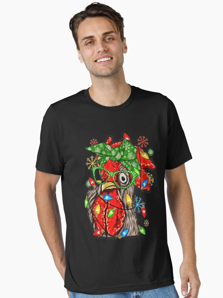 Chicken Christmas Santa Hat Lights Gifts Funny Holiday Art Essential T-Shirt