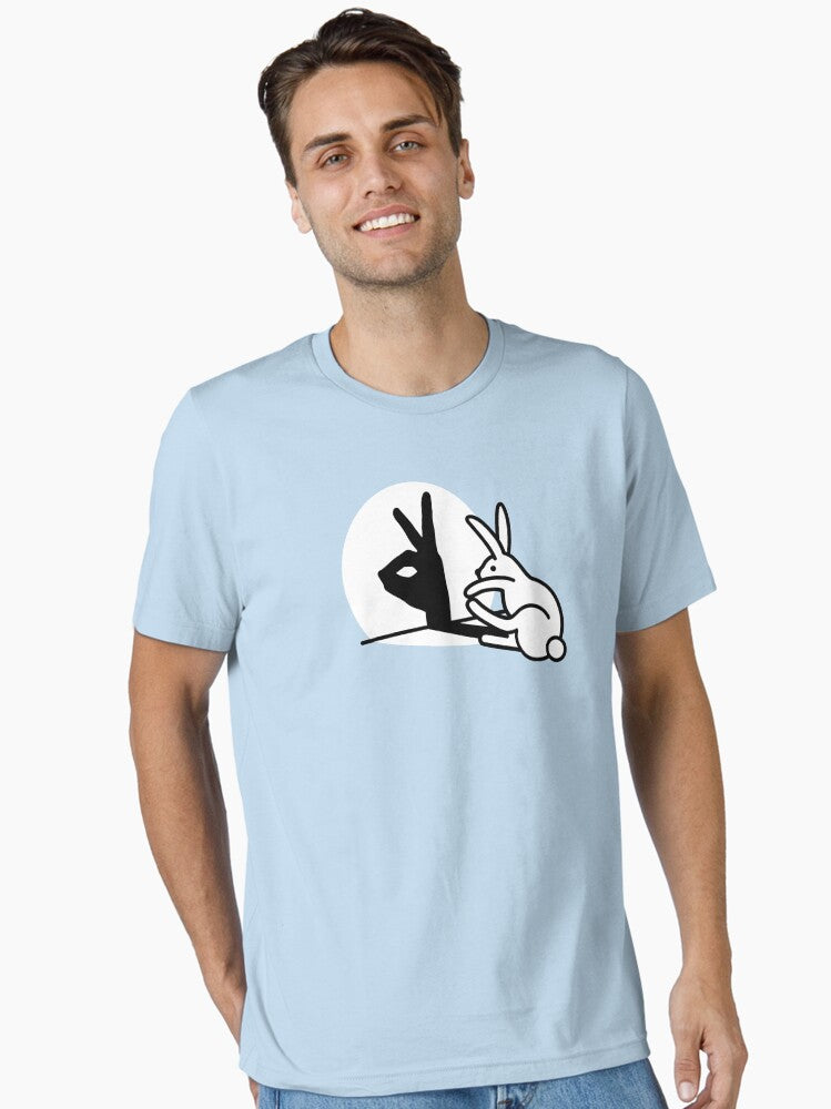 Funny Rabbit hand shadow puppets humor pop art Essential T Shirt T Shirt Aesthetic Fit Top Rated Design