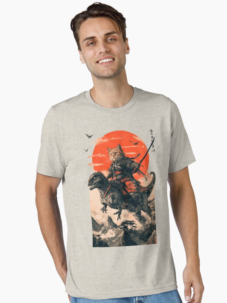Samurai cat riding a dinosaur Essential T Shirt T Shirt Premium Quality Top Rated Design