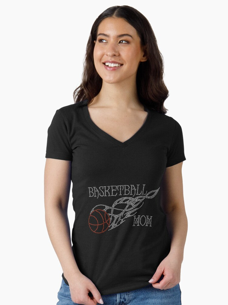 BASKETBALL MOM Fitted V Neck T Shirt T Shirt Premium Print Limited Drop Feel