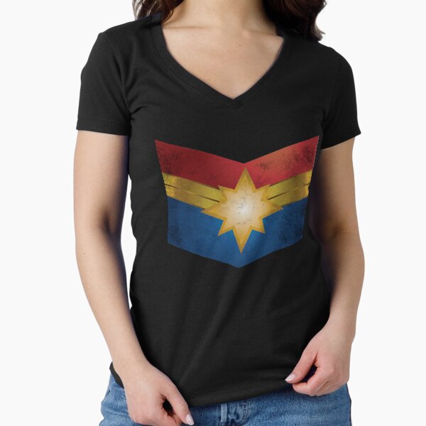 Distressed Gold, Red & Blue Star Fitted V-Neck T-Shirt for Sale by tiberius1023