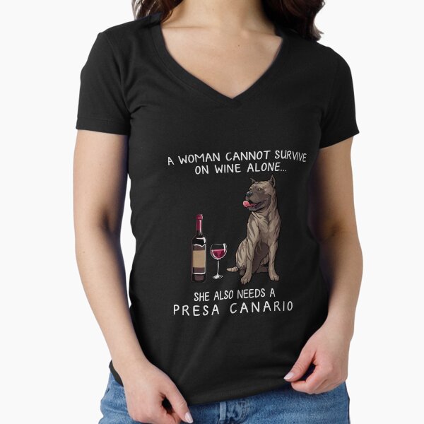 Presa Canario and wine Funny dog Fitted V-Neck T-Shirt for Sale by TeeDoozy