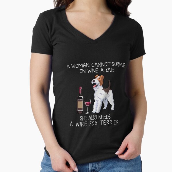 Wire Fox Terrier and wine Funny dog Fitted V-Neck T-Shirt for Sale by TeeDoozy