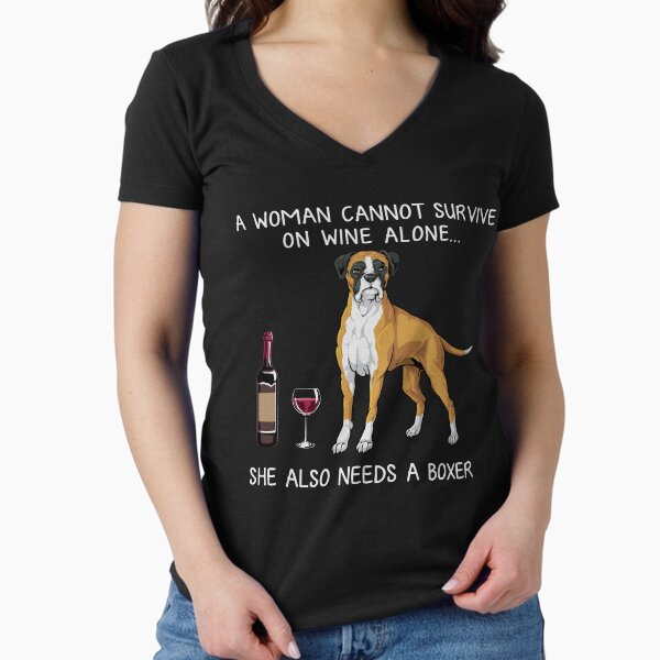Boxer and wine Funny Dog  Fitted V-Neck T-Shirt for Sale by TeeDoozy