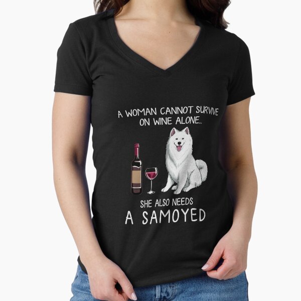 Samoyed and wine Funny dog Fitted V-Neck T-Shirt for Sale by TeeDoozy