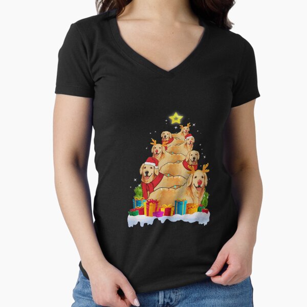 Golden Retriever Christmas Tree Funny gift Fitted V-Neck T-Shirt for Sale by TeeDoozy