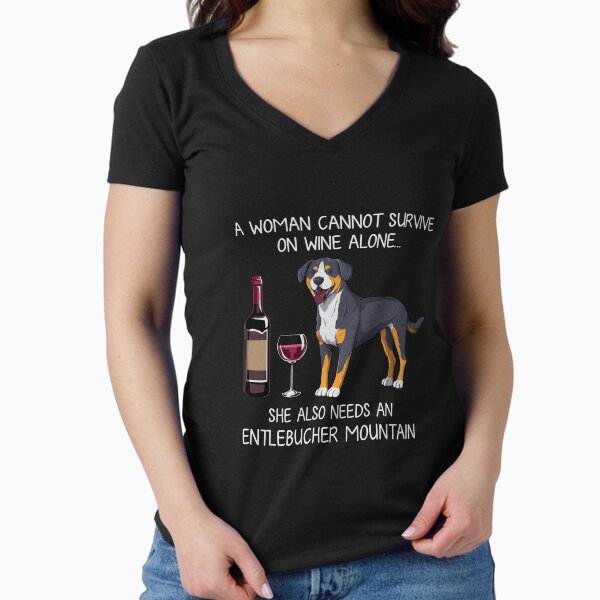 Entlebucher Mountain and wine Funny dog Fitted V-Neck T-Shirt for Sale by TeeDoozy