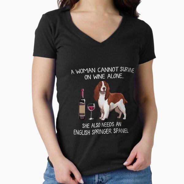 English Springer Spaniel and wine Funny dog Fitted V-Neck T-Shirt for Sale by TeeDoozy