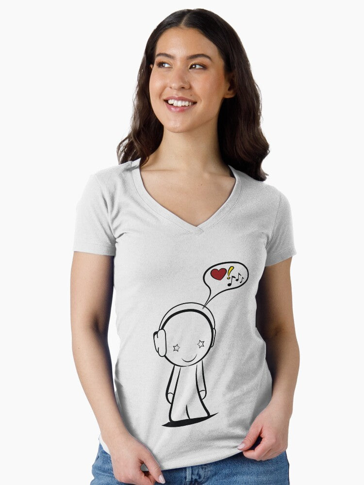 Music Girl Fitted V-neck T-shirt | Trendy Graphic Tee | Casual Unisex T-shirt