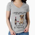 Puggle and wine Funny gift for dog mom Fitted V-Neck T-Shirt for Sale by TeeDoozy