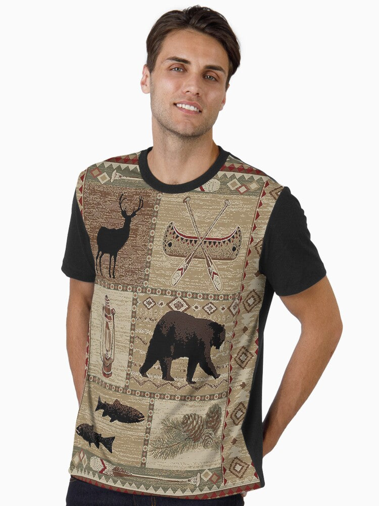 Bear Moose Hunting Fishing Graphic T-Shirt