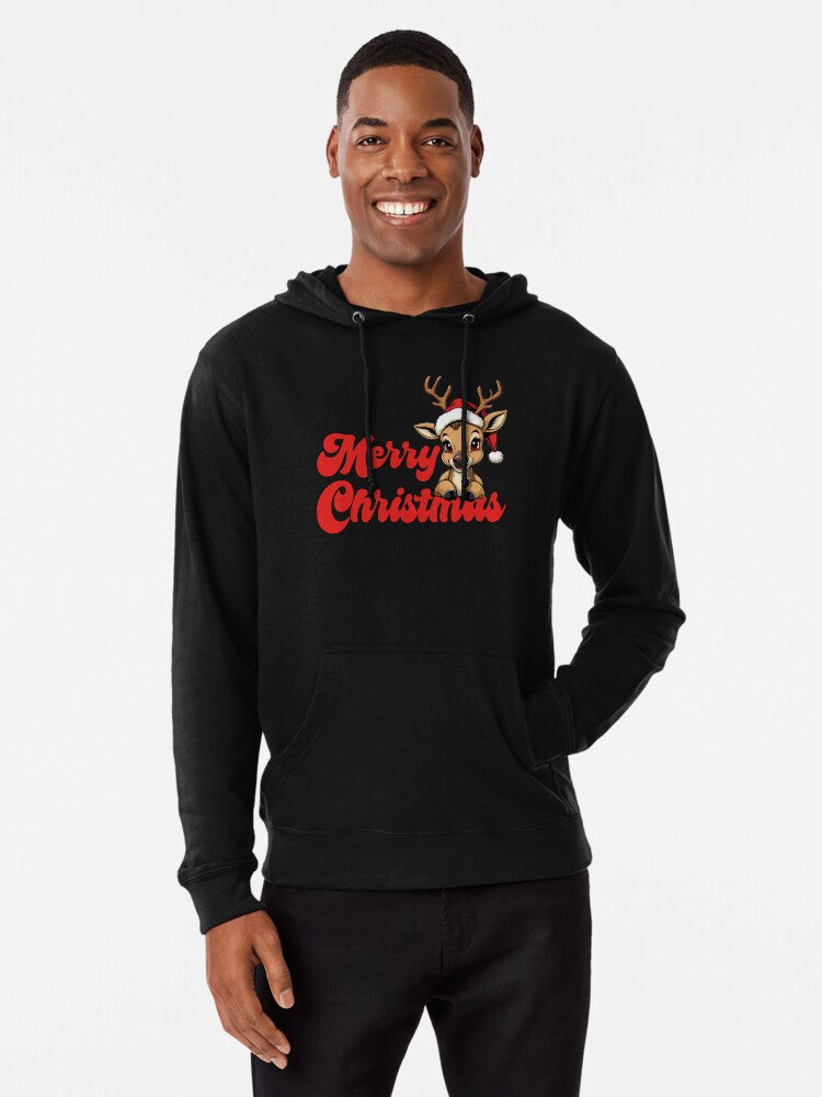 Reindeer Rudolph Christmas Merry Christmas Lightweight Hoodie | Premium Unisex T-Shirt, Trending Graphic Tee