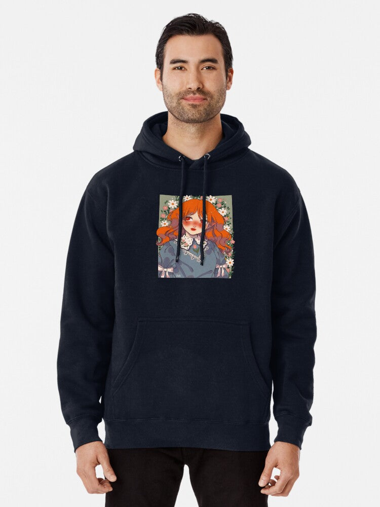 Vintage Style Portrait of a Redhead Girl with an Elegant Lace Collar Pullover Hoodie retro vibes, great gift idea
