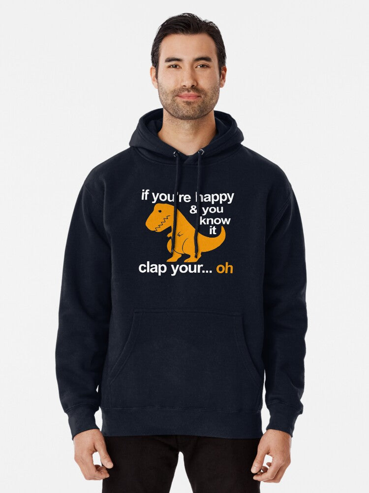 Dino Clap Your Hands Playful T-Rex and Happy Rhymes Pullover Hoodie graphic streetwear, cold weather essential