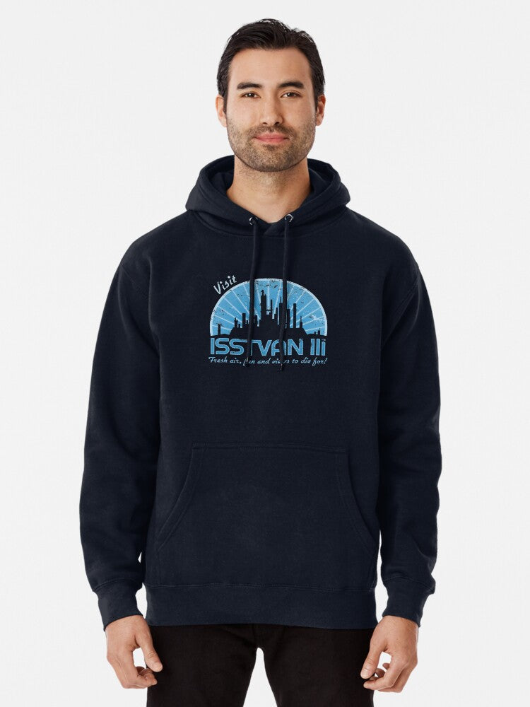 Visit blue Pullover Hoodie vintage style, unisex fit