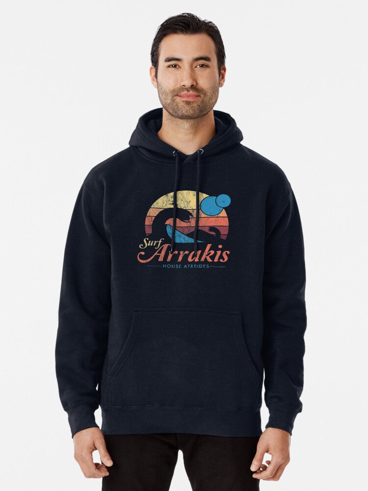 Visit Arrakis - Vintage Distressed Surf - Dune - Sci Fi Pullover Hoodie cozy fleece, cold weather essential