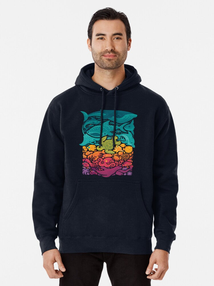 Aquatic Spectrum Pullover Hoodie | Cozy Graphic Hoodie | Unisex Pullover