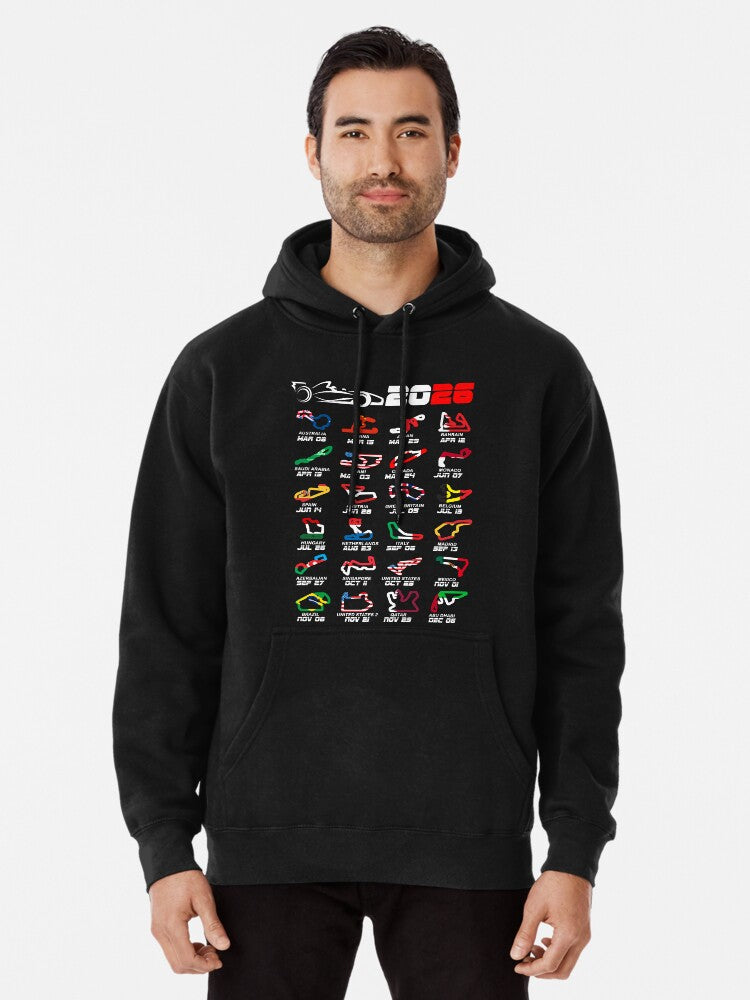 Calendar Formula race cars 2026 circuits colors v2 Pullover Hoodie graphic streetwear, soft and comfortable