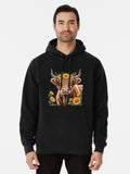 Highland Cow with Sunflower Crown Farm Animal Art Pullover Hoodie vintage style, cold weather essential