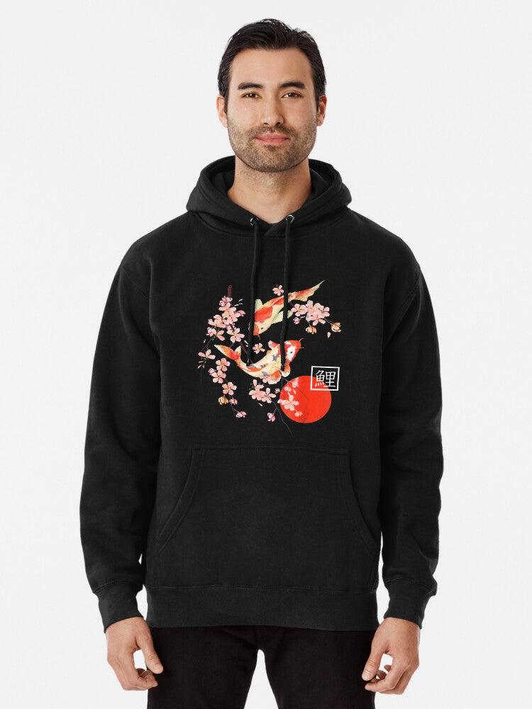 Cherry Blossom Koi Carp Fish Japanese Sakura Pullover Hoodie cozy fleece, great gift idea