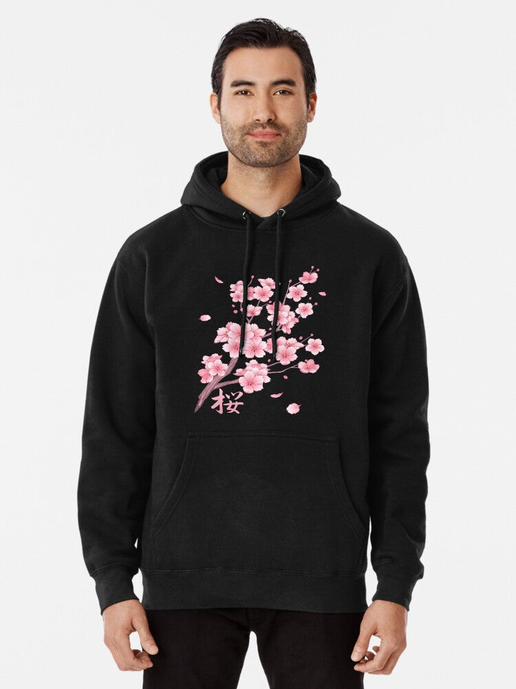 Falling Sakura Cherry Blossom Pullover Hoodie funny graphic, unisex fit