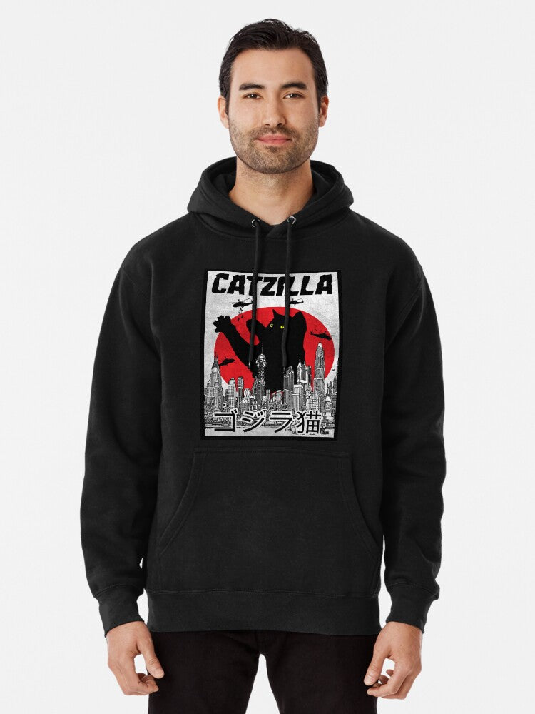 Catzilla Pullover Hoodie cozy fleece, perfect for layering