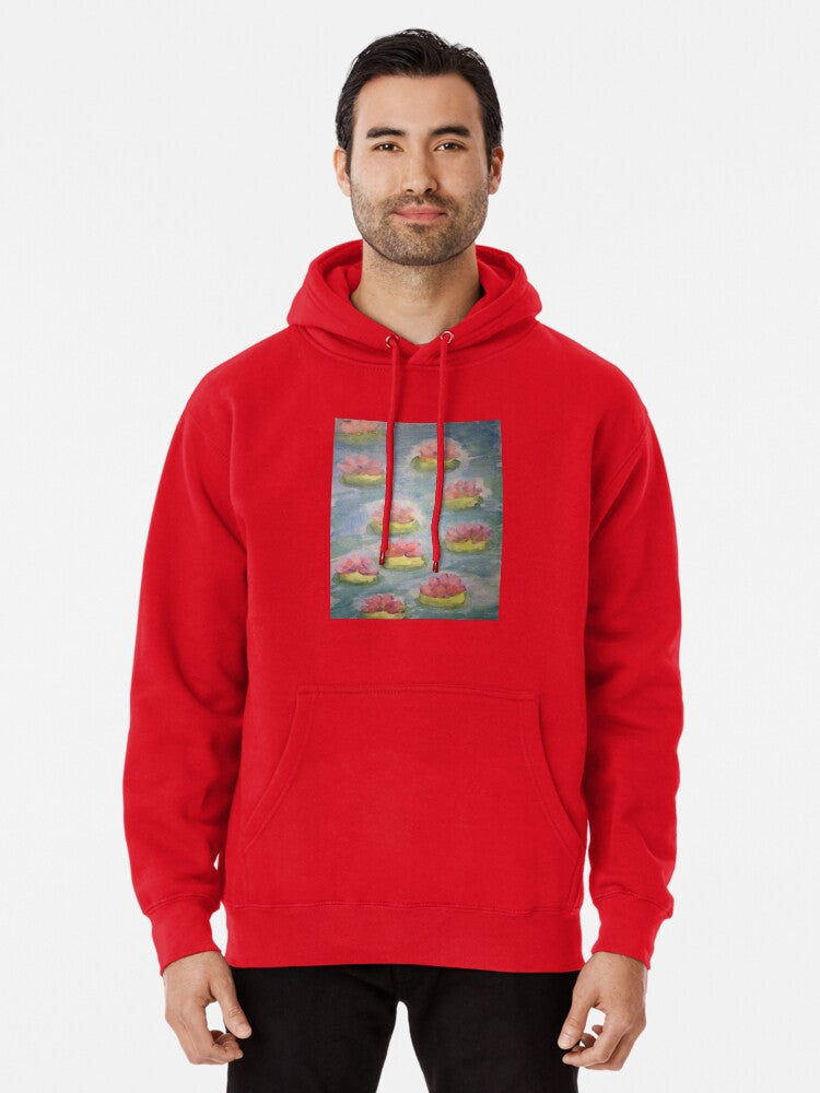 Flowers On Water Pullover Hoodie | Cozy Graphic Hoodie | Unisex Pullover
