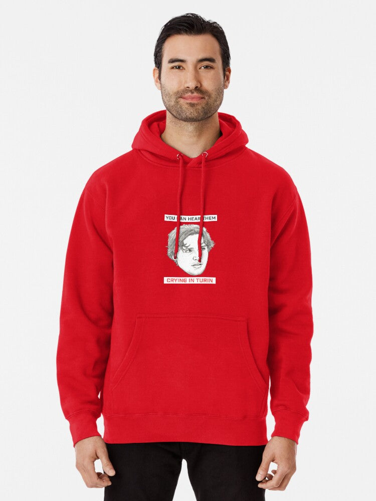 Chiesa Crying in Turin Pullover Hoodie cozy fleece, cold weather essential