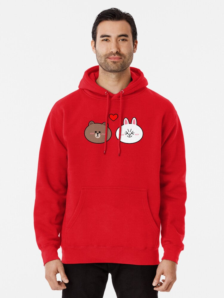 Brown Bear and bunny rabbit love Pullover Hoodie vintage style, daily wear favorite