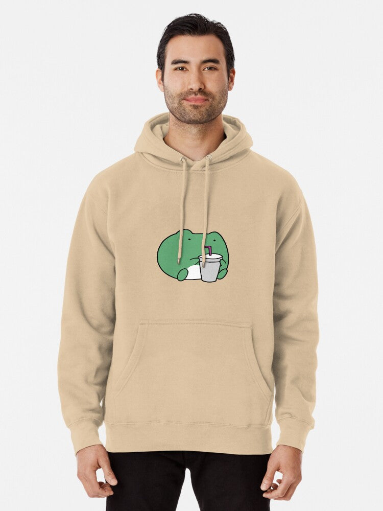 Frog With A Drink Pullover Hoodie | Cozy Graphic Hoodie | Unisex Pullover