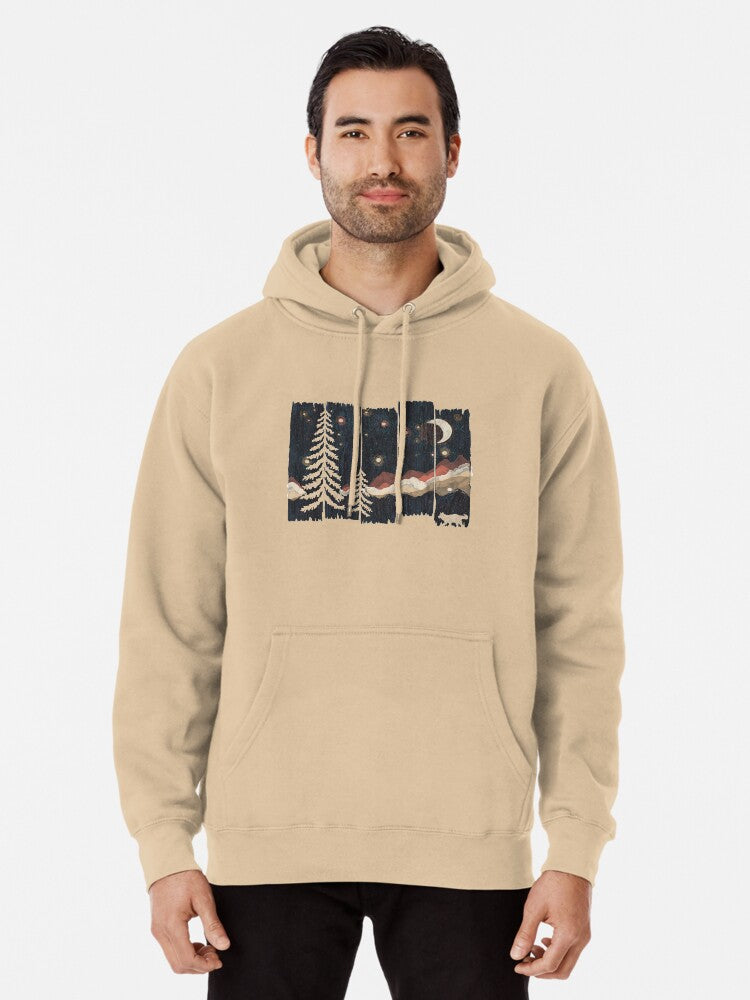 Starry Night In The Mountains Pullover Hoodie | Cozy Graphic Hoodie | Unisex Pullover