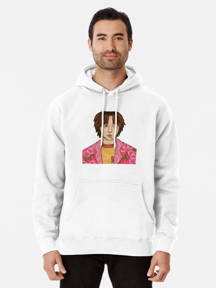 Cool Boy with Lollipop Wearing a Bright Pink Hawaiian Flower Shirt Pullover Hoodie graphic streetwear, perfect for...