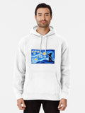 Starry Night Print with a Black Cat Pullover Hoodie aesthetic design, daily wear favorite