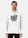 Tuxedo Cat Chicken Ride Pullover Hoodie | Cozy Graphic Hoodie | Unisex Pullover