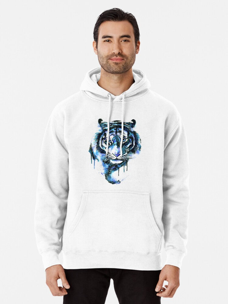 Blue Tiger Pullover Hoodie cozy fleece, unisex fit