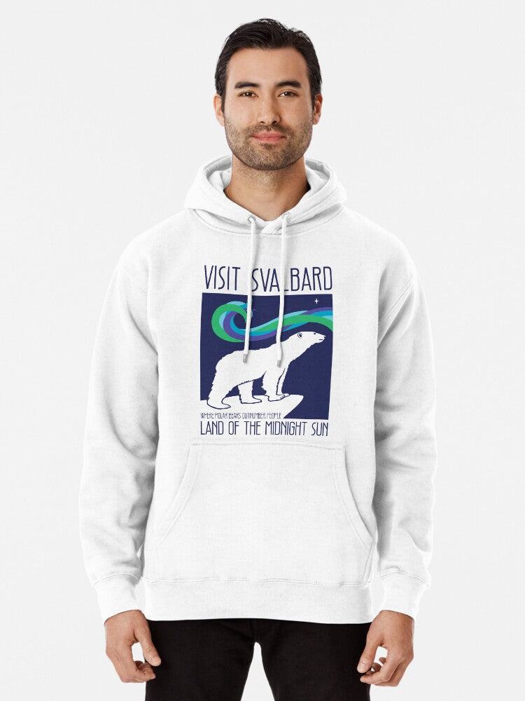 Visit Svalbard Pullover Hoodie cozy fleece, great gift idea