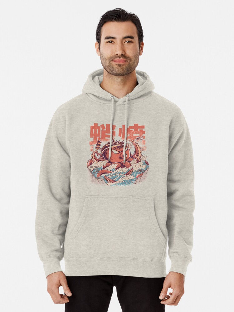 Takoyaki Attack Pullover Hoodie funny graphic, cold weather essential