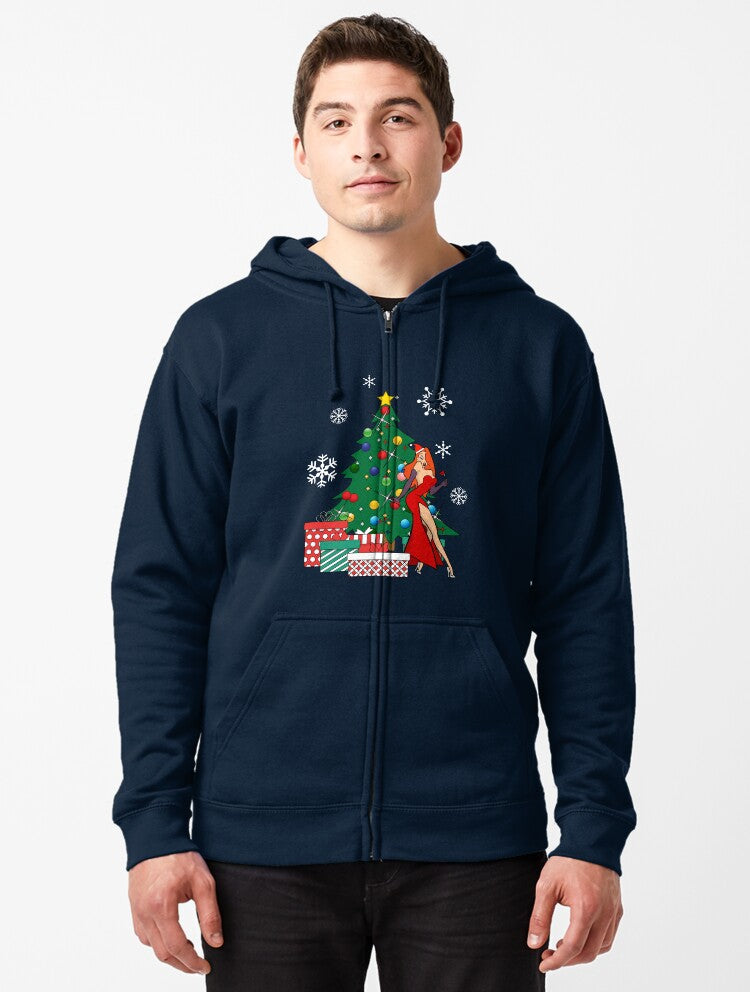 Jessica Rabbit Around The Christmas Tree Zipped Hoodie | Premium Unisex T-Shirt, Trending Graphic Tee