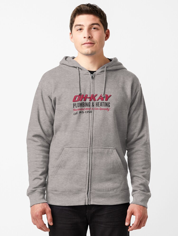 OH-KAY Plumbing & Heating - vintage logo Zipped Hoodie | Premium Unisex T-Shirt, Trending Graphic Tee