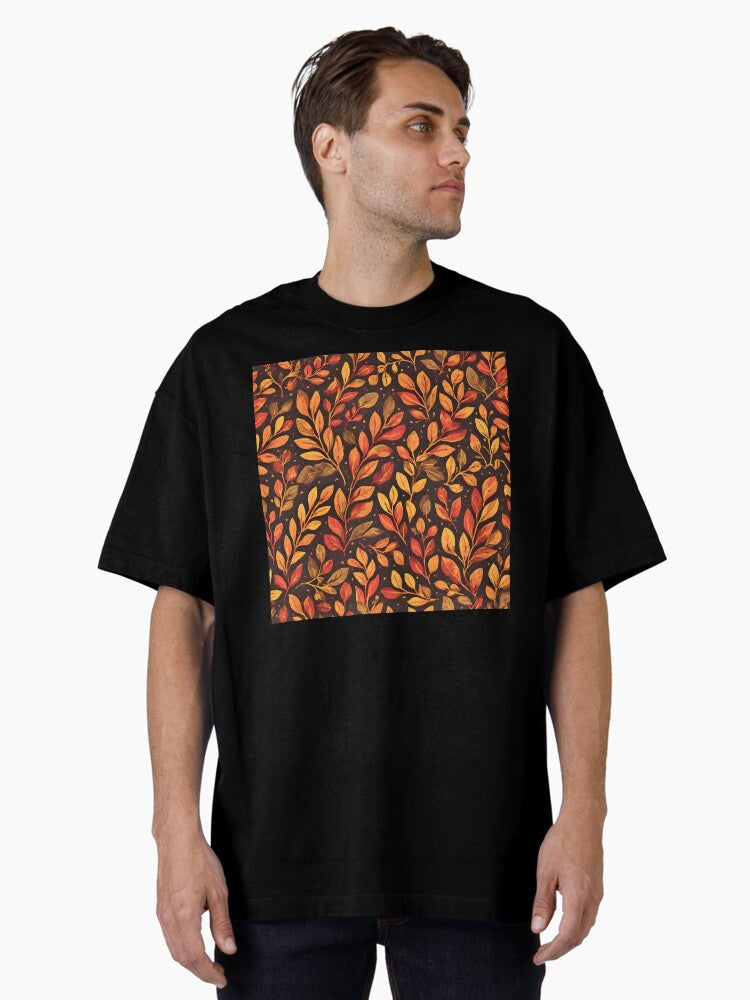 Laurel Leaf Print Warm Autumn Tones Oversized T-Shirt