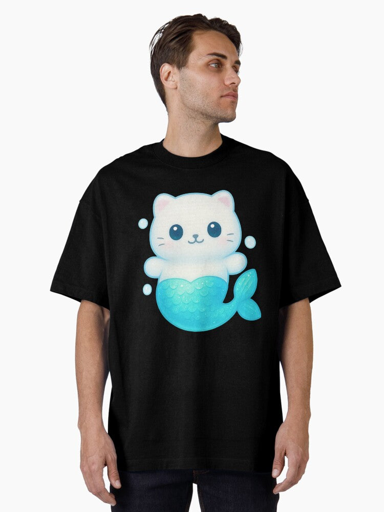 Chubby Cat Mermaid – Cute Jelly Style Art Toy Design Oversized T-Shirt